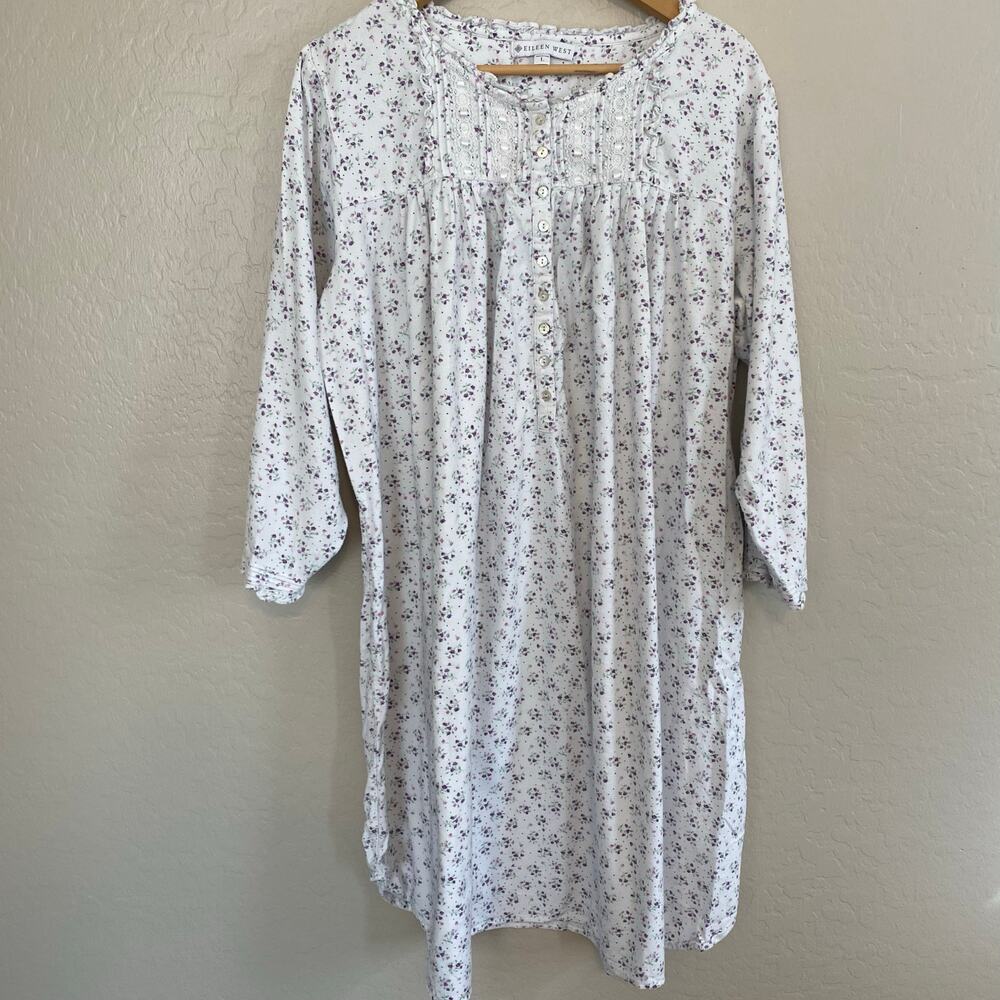 Eileen West Nightgown Womens Size Large Floral Cottagecore Cotton Blend Flannel